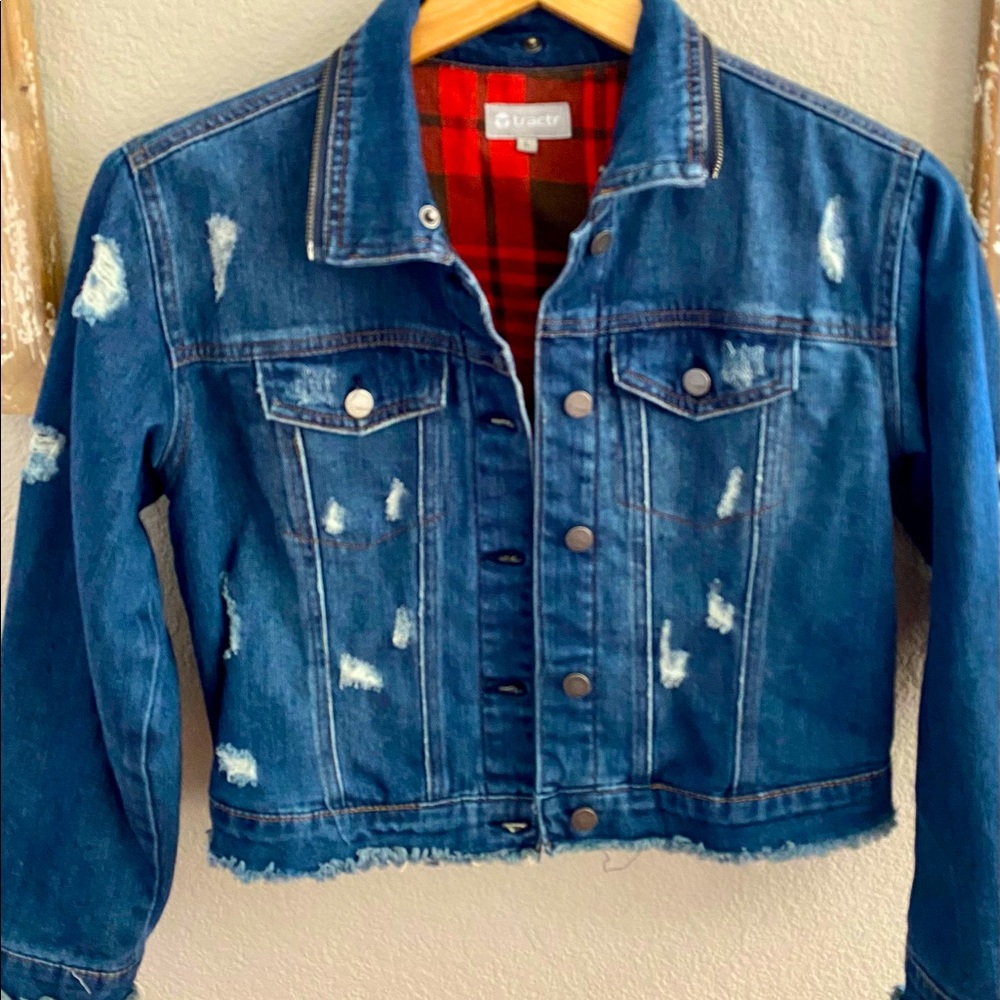 Girls flannel lined denim jacket